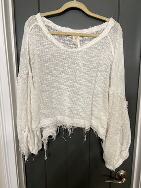 We The Free White Open-Knit Distressed Sweater size small